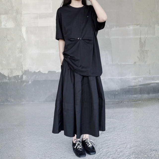 Asymmetric button draped t-shirt C1588