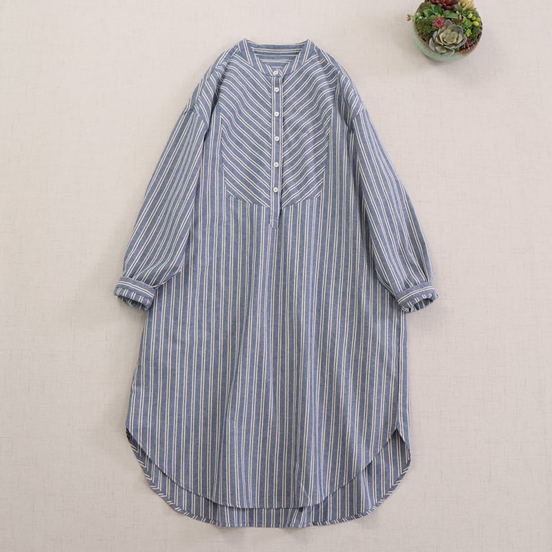 バンドカラーストライプ柄シャツワンピース M1118