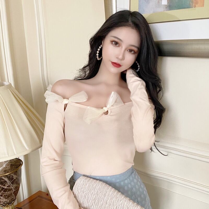 スタンダードリボンブラウス レディーススプリングストラップレススリムTシャツ シャツ レトロ 春物 YY-ファッション21055869922