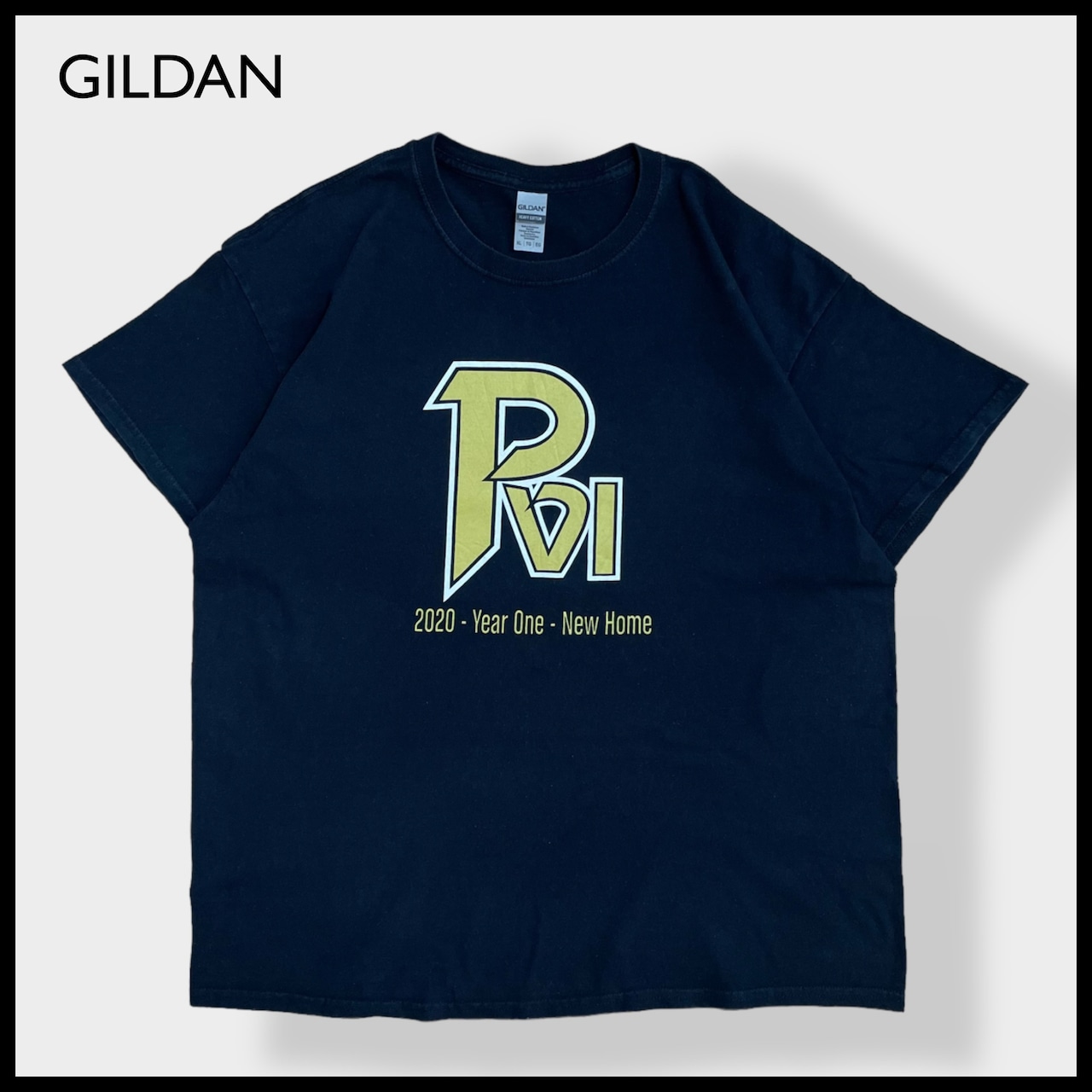 【GILDAN】XL ビッグサイズ Tシャツ ロゴ バックプリント アイスホッケー PVI Hockey ヘビーコットン 半袖 黒t US古着