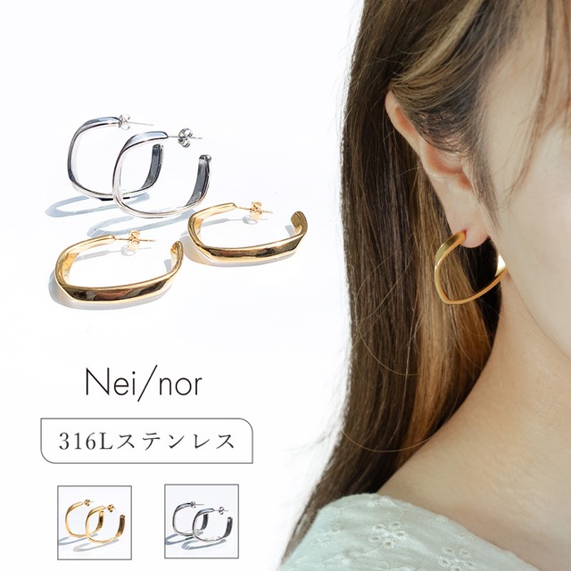 nei/nor ピアス レディース シンプル 金属アレルギー対応 シルバー ゴールド【Nei/nor】（ネイナー）316L ステンレス PVD コーティング ピアス レディース 韓国ピアス【nnp-0015】【ピアス】