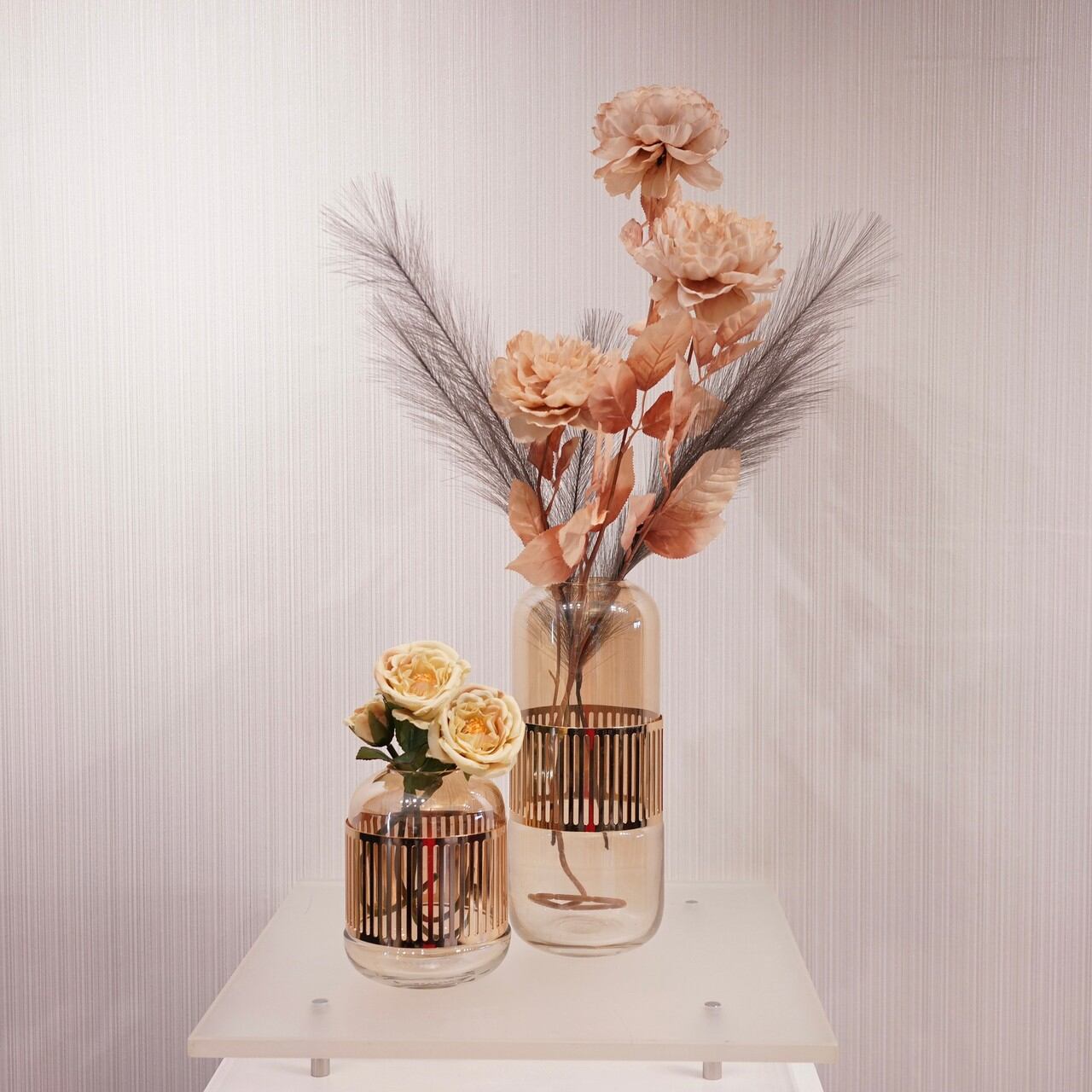 【輸入品】花瓶 フラワーベース 2個セット 造花付き オブジェ モダン 