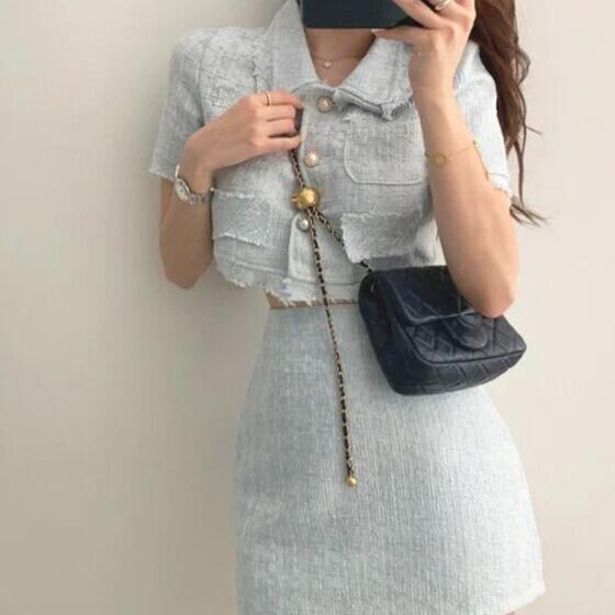 タッセルトップハイウエストスカート[Blue]