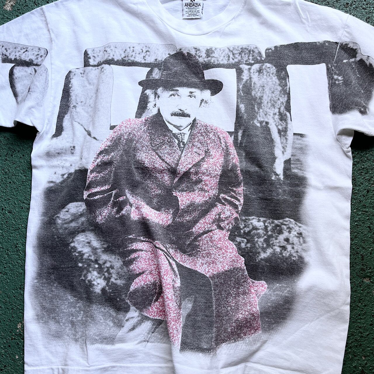 90年代 アルベルト・アインシュタイン Albert Einstein オールオーバープリント Tシャツ メンズXL相当 古着 ANDAZIA 人物  両面プリント バックプリント 90s ヴィンテージ ビンテージ ホワイト 白【Tシャツ】 | cave 古着屋【公式】古着通販サイト powered 