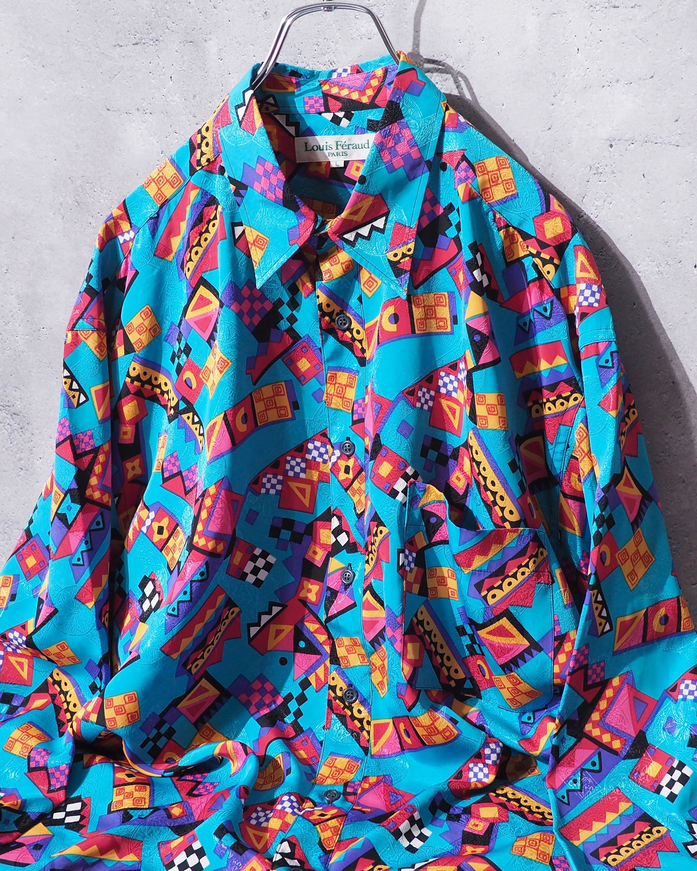 1990s Beautiful Geometric patterns vintage Drape loose shirt