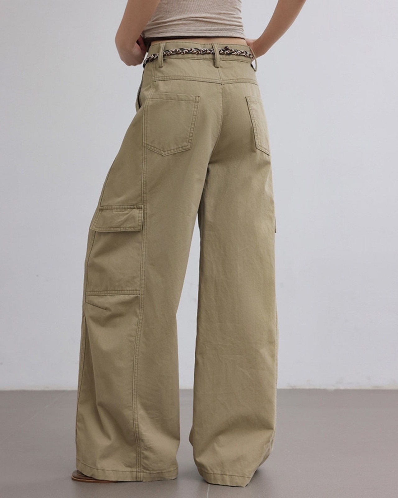 Flap design wide leg cargo pants L0178