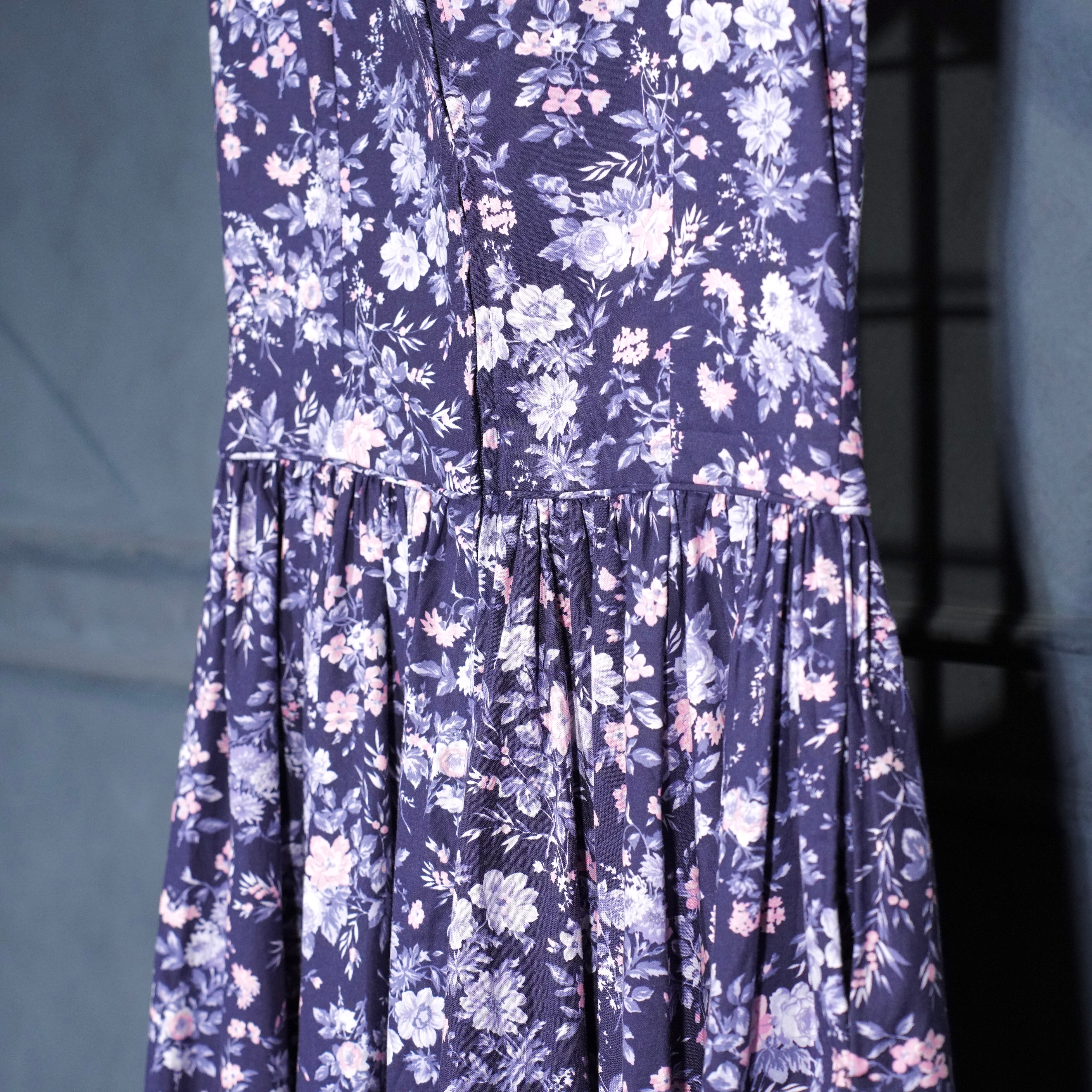 EU VINTAGE Iaura asnley FLOWER PATTERNED NO SLEEVE ONE PIECE MADE