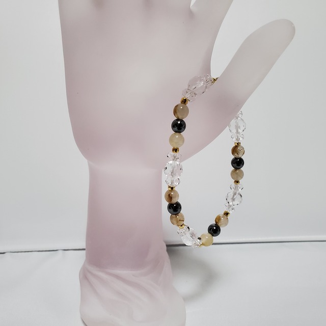 ★浪費防止*金運アップ*ルチルクォーツ*ヘマタイト*パワーストーンブレスレット*お守り　bracelet02