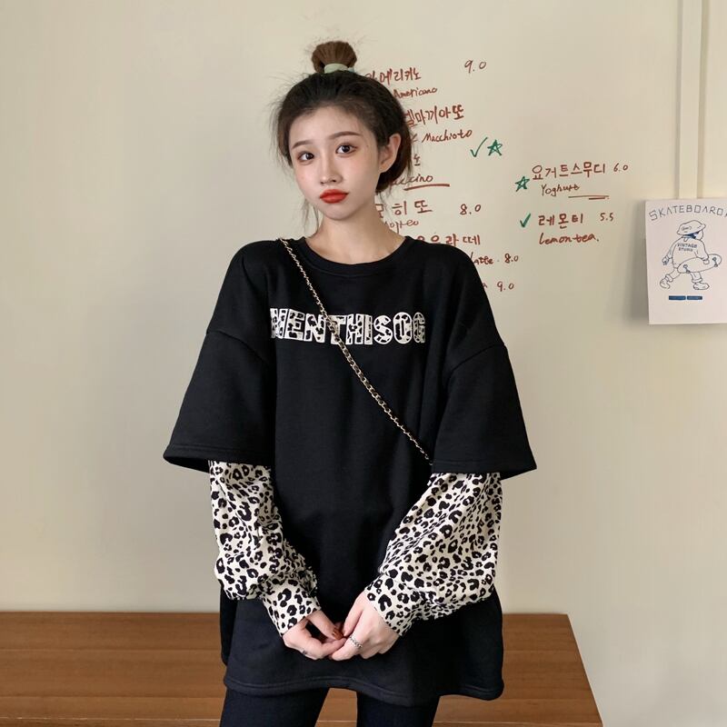 レオパードプリント柄セーター スプリングオータム薄手スタイルルーズシャツ ジャケット ロング ストリート 春物 秋物 スーパーモール32547250250