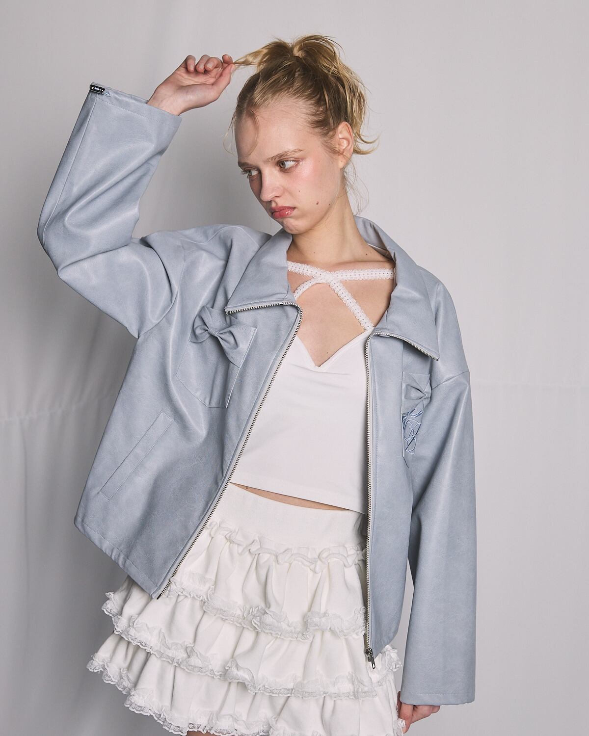 IRON LILY pekepon レザージャケット Lサイズ S/S フェイクレザーリボンジャケット | lilLilly official webstore