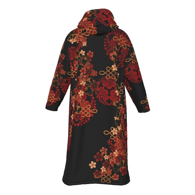 桜蝶紋様　ユニセックス　ベロア＆ボア　ロングコート