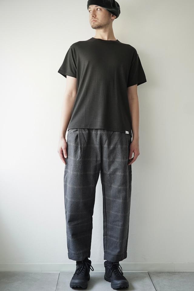 Dark Melange Flannel Check  / Peg Top Easy Pants (CHARCOAL)