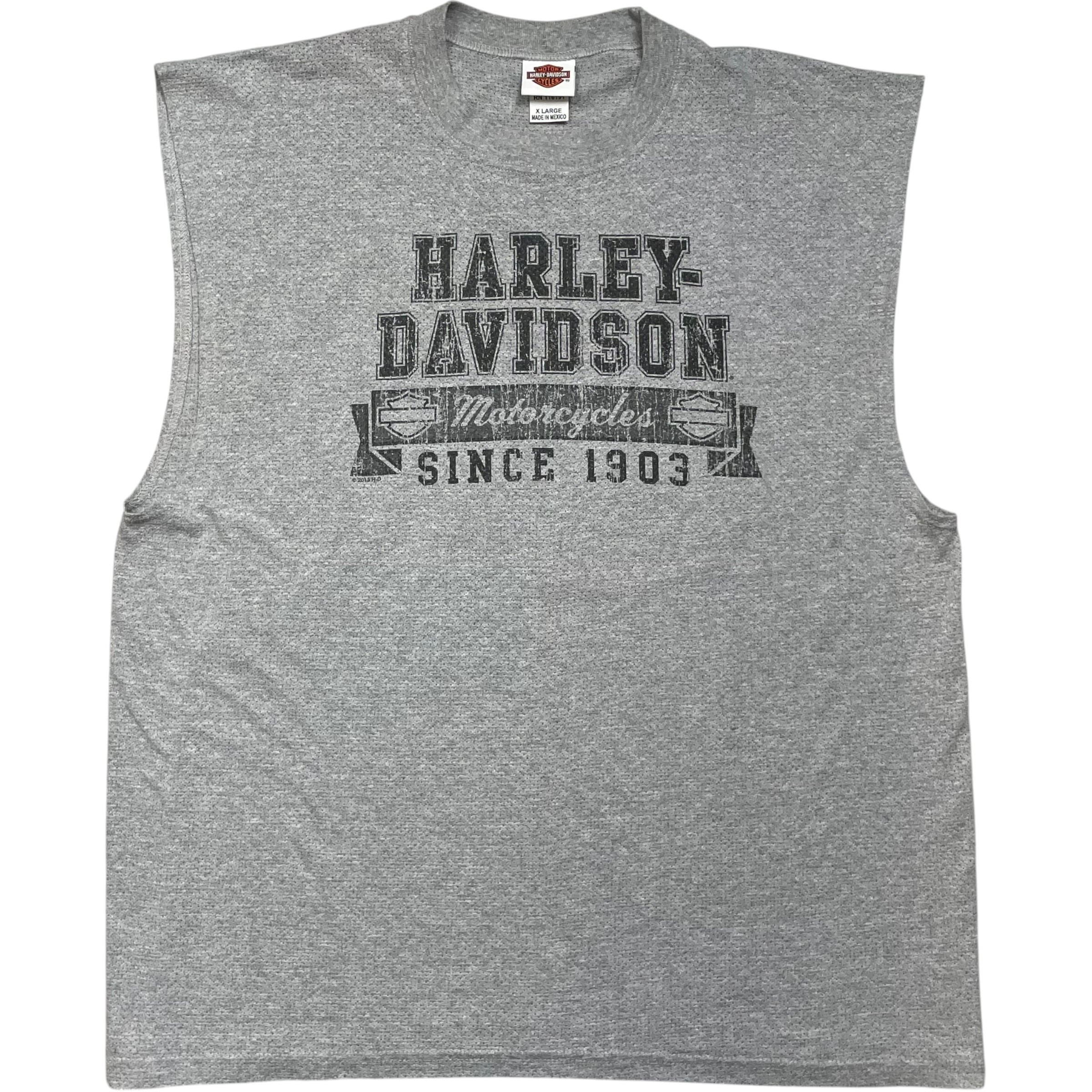 《XL》 Harley-Davidson ハーレーダビッドソン ノースリーブTシャツ グレー プリントデザイン no.10195