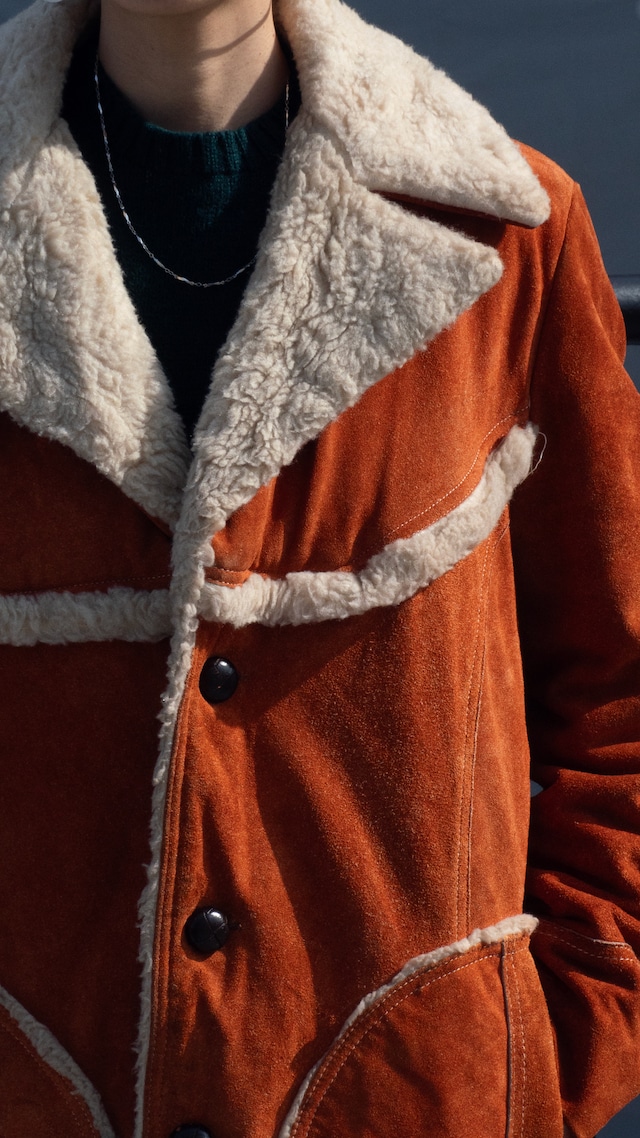 "MONTGOMERY WARD" '80s vintage Orange cowhide suede sherpa coat