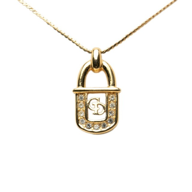 ディオール CDロゴ パドロック チェーン ペンダント ネックレス ゴールド メッキ ラインストーン レディース Dior 【中古】