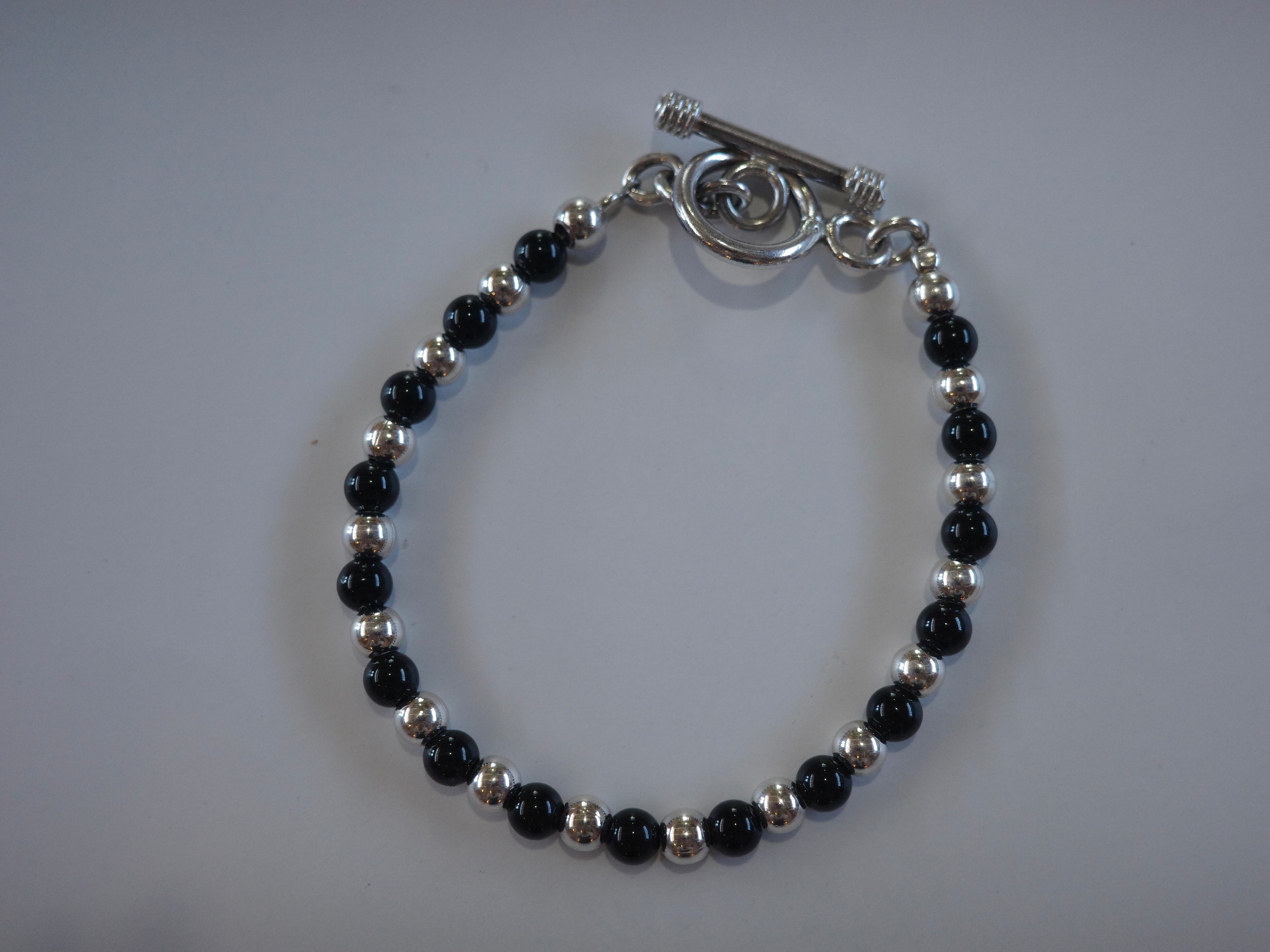 vintage silver925>black×silver beads bracelet | CherLife