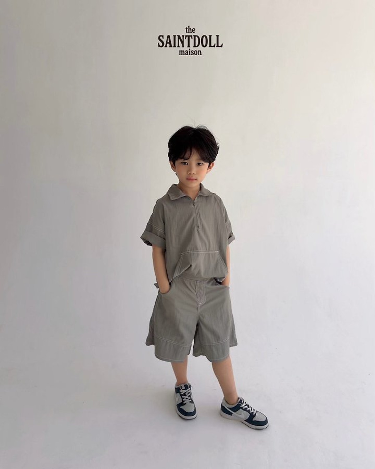 [SAINTDOLL] Stitch Half Zip-up Top Shirt (JS/JM/JL) / [세인트돌] 스티치반집업셔츠 (JS/JM/JL)