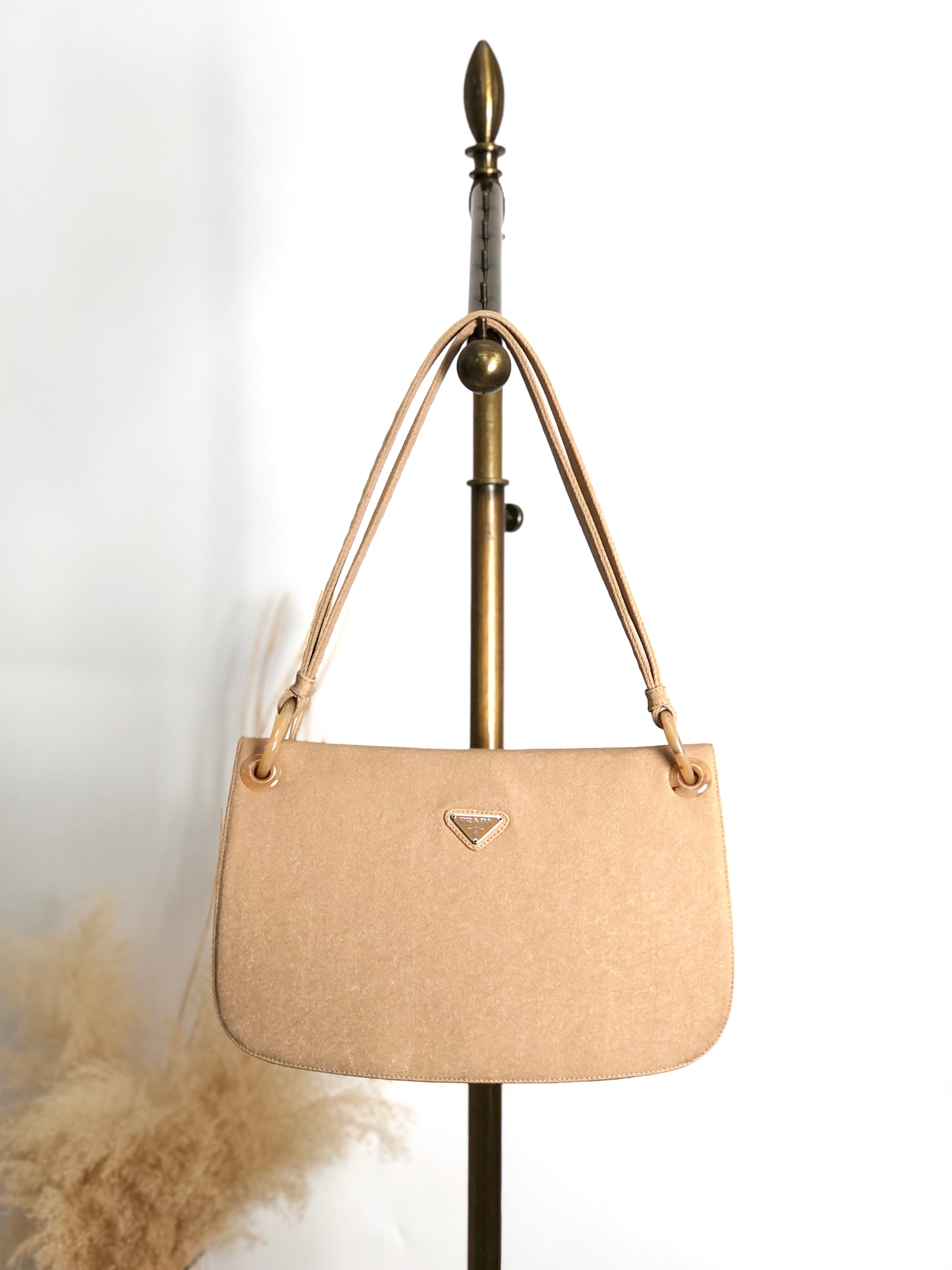 PRADA プラダ ショルダーバッグ ベージュ トライアングルロゴ キャンバス ワンショルダー vintage ヴィンテージ オールド jhervy