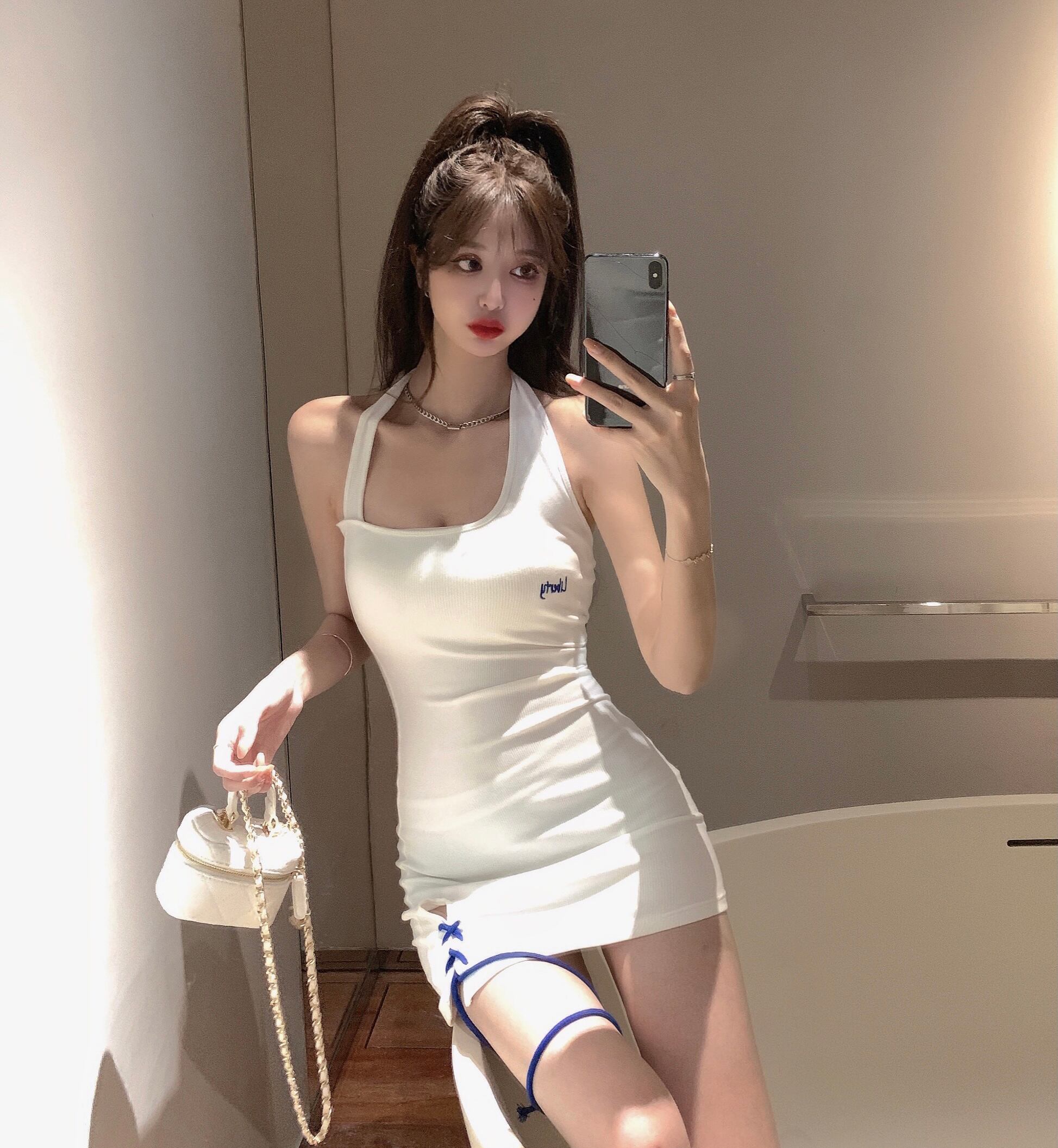 ドレス ウェストホワイトショートスカート サマー 夏物 ブラックストロベリース2919108752