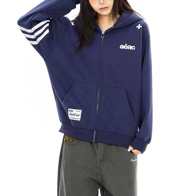 ワンポイントアームラインジップフーディ 2col   R02762