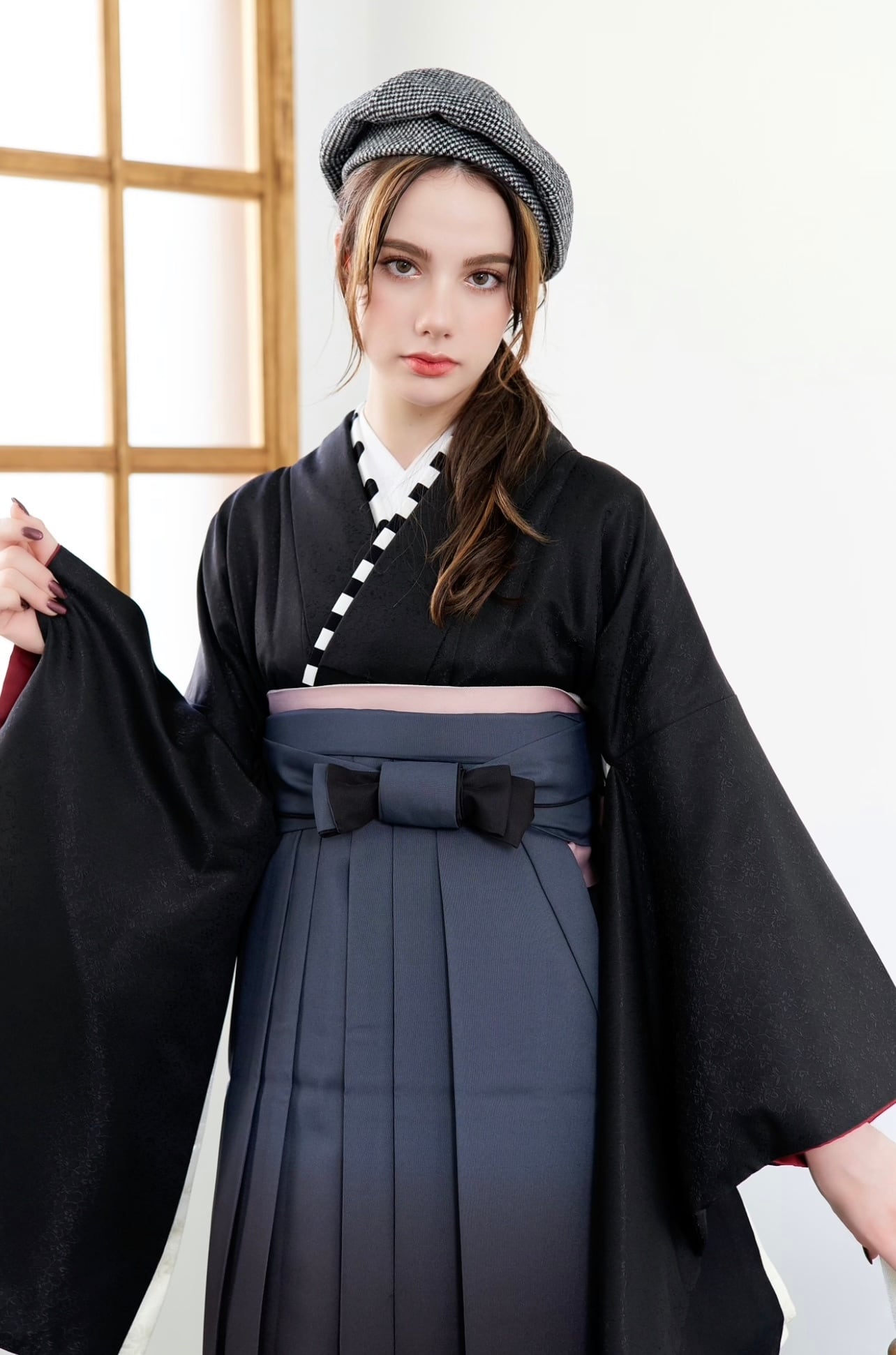 Kimono Sienne 卒業式袴3点セット 黒コーデ 黒袴 袴 二尺袖着物 袴 卒業式 着物ジェンヌ | Kimono Sienne