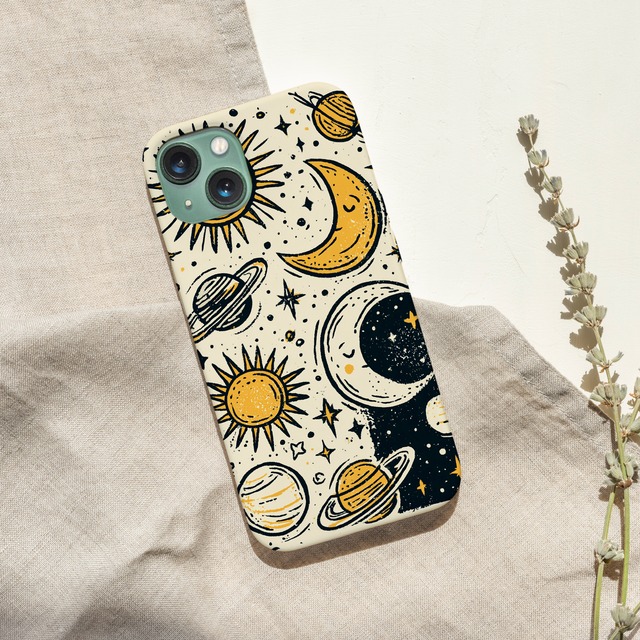 受注生産 iPhoneケース 太陽と月の星柄パターン｜天体パターン STAR018B