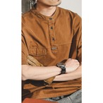Band Collar Pocket Short-Sleeve Shirt ◇3color H0131