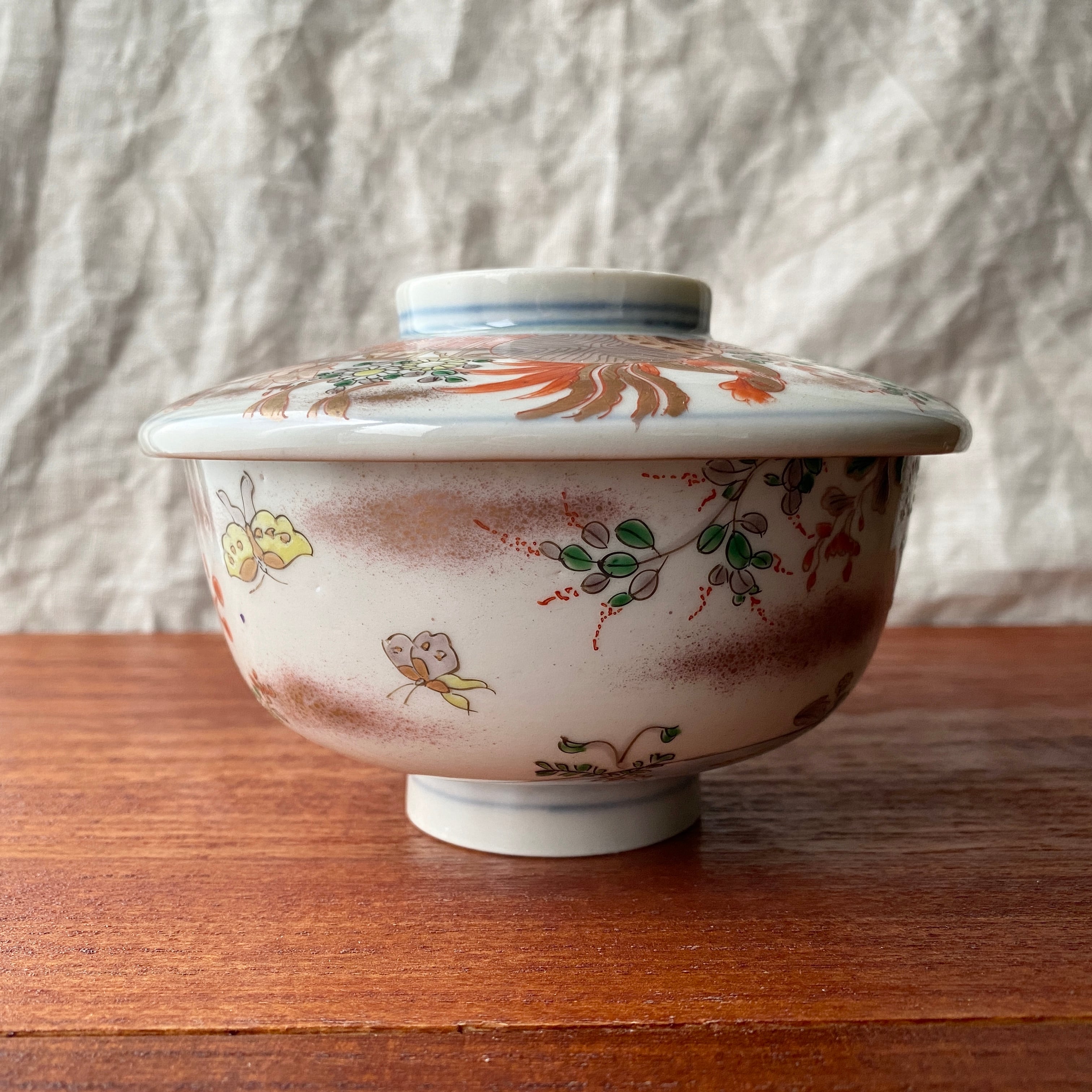 ピンクが美しい花鳥図の蒸し茶碗 | むかしのうつわ 迦史庵