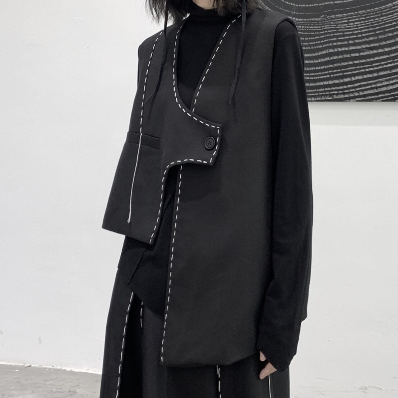 アシンメトリーステッチベスト R0328