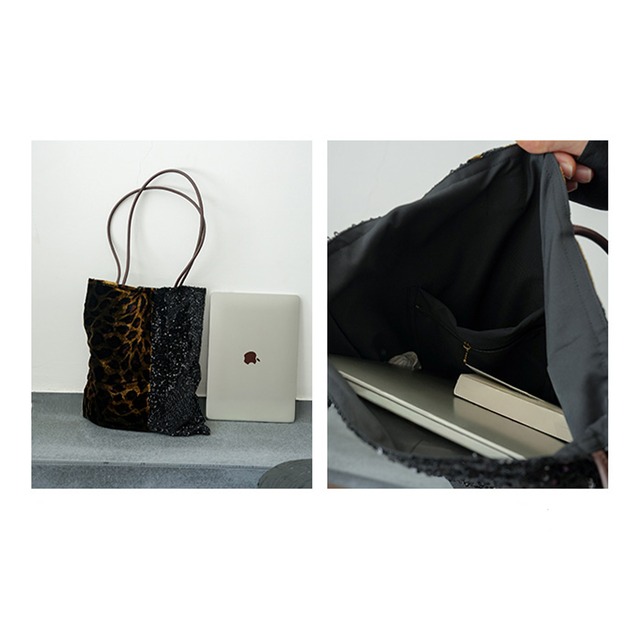 Velvet leopard and sequin panel tote A00077