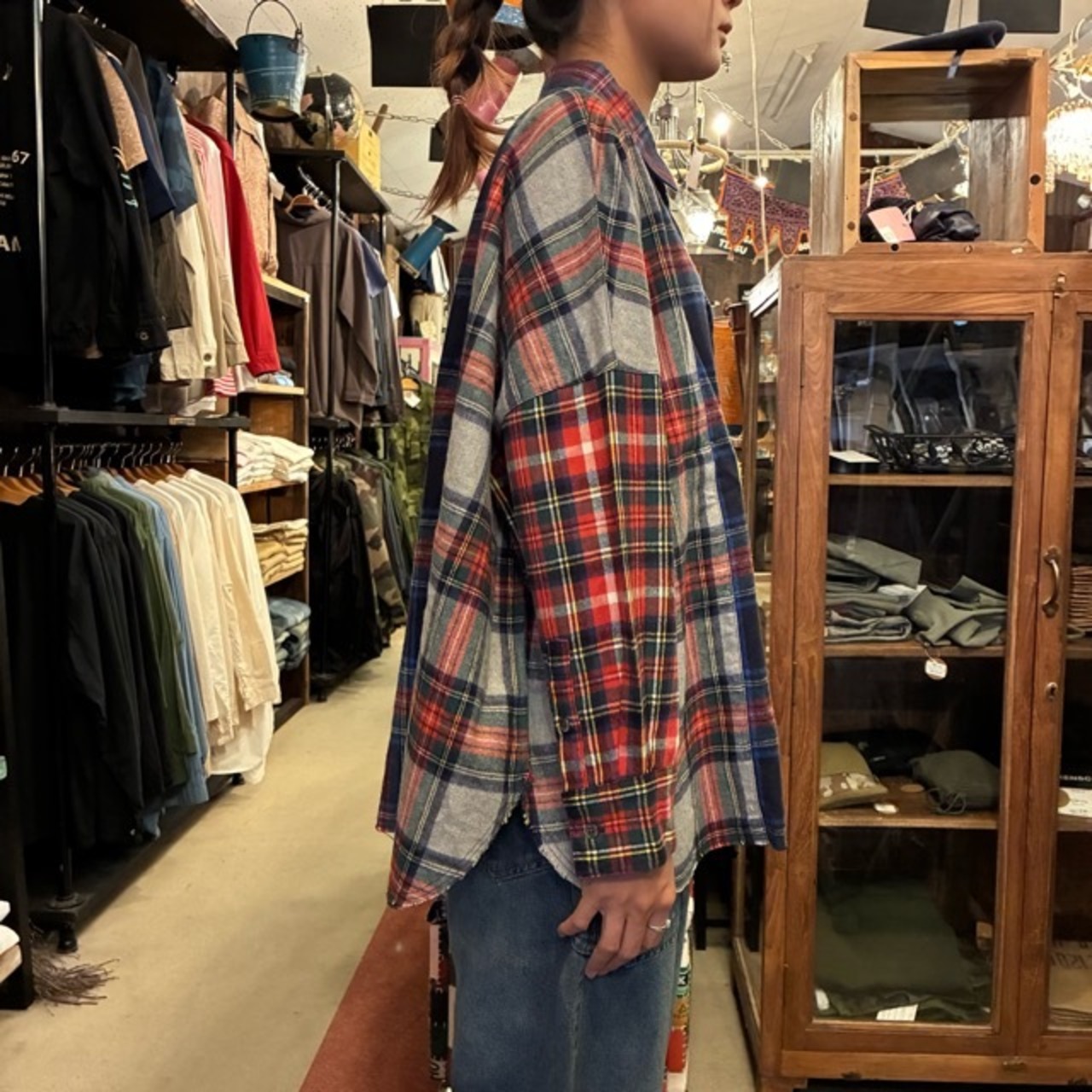 TISSU　ティシュ　MIXチェックレギュラーシャツ　ネイビーチェック　ネルシャツ　オーバーサイズ　ユニセックス　クレイジーパターン　Universal tissu　ミックスチェック
