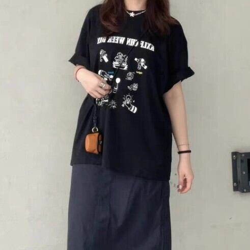 半袖 ミドル丈 ロゴプリント Tシャツ L1112