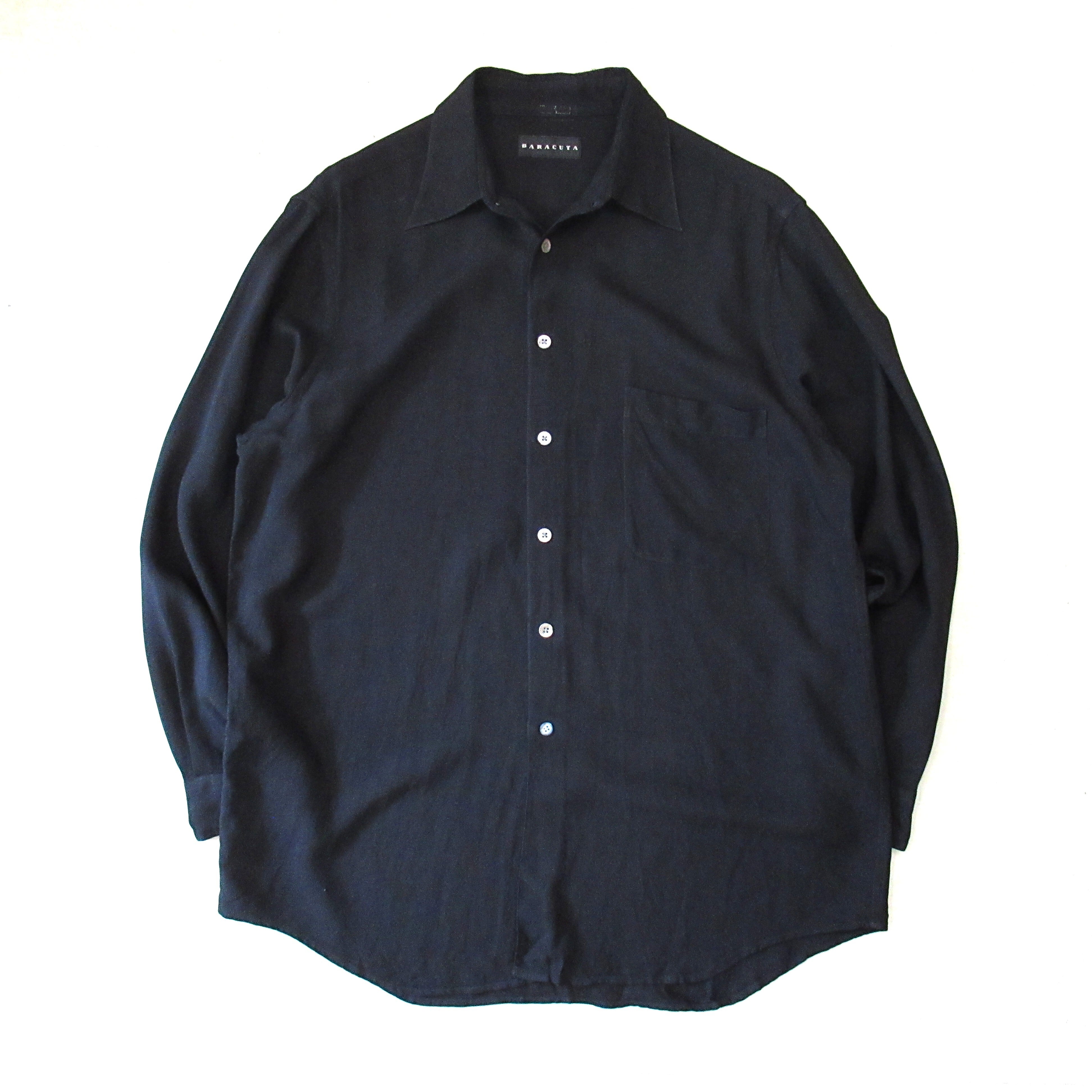 00S BARACUTA Black Silk Shirt【L】 | drop by