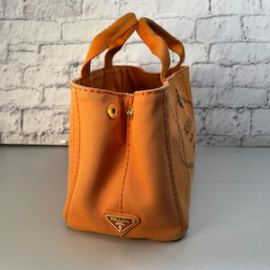 PRADA プラダ  BN2439 三角ロゴ キャンバス ハンドバッグ オレンジ A-10620