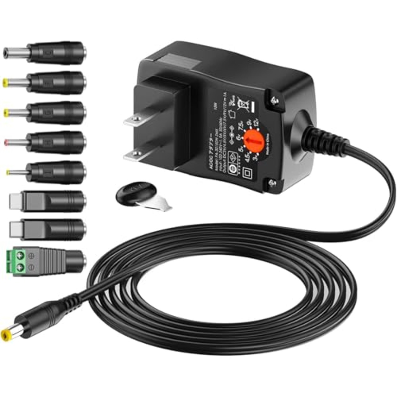 POWSEED 12W マルチ電圧 ACアダプター 3V 4.5V 5V 6V 7.5V 9V 12V ユニバサル 家電用1000mA電源 LEDストリップ ルーター スピーカー モニター ビデオ 防犯カメラ カメラ用アダプタ 5.5*2.1ｍｍ DCジャック 変換 Type-C付き