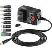 POWSEED 12W マルチ電圧 ACアダプター 3V 4.5V 5V 6V 7.5V 9V 12V ユニバサル 家電用1000mA電源 LEDストリップ ルーター スピーカー モニター ビデオ 防犯カメラ カメラ用アダプタ 5.5*2.1ｍｍ DCジャック 変換 Type-C付き