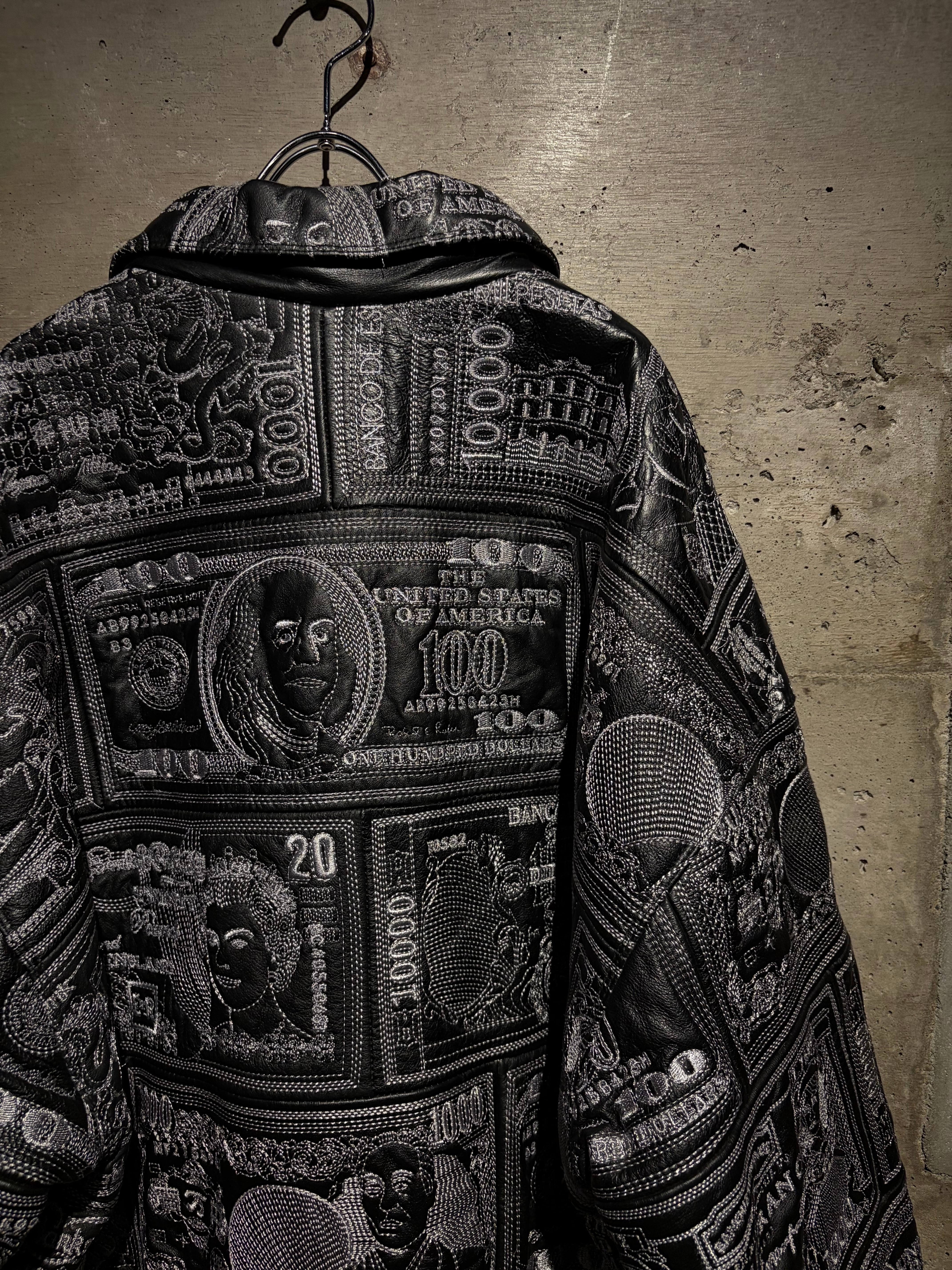 pコート　archive 変形ジャケット　古着 Caka】Various Bill Total Embroidery Vintage Loose Leather Jacket