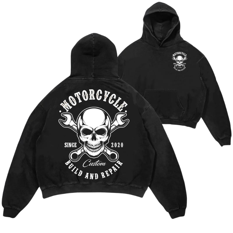 ヘビーウエイト スカルプリントモーターサイクルパーカー L0578