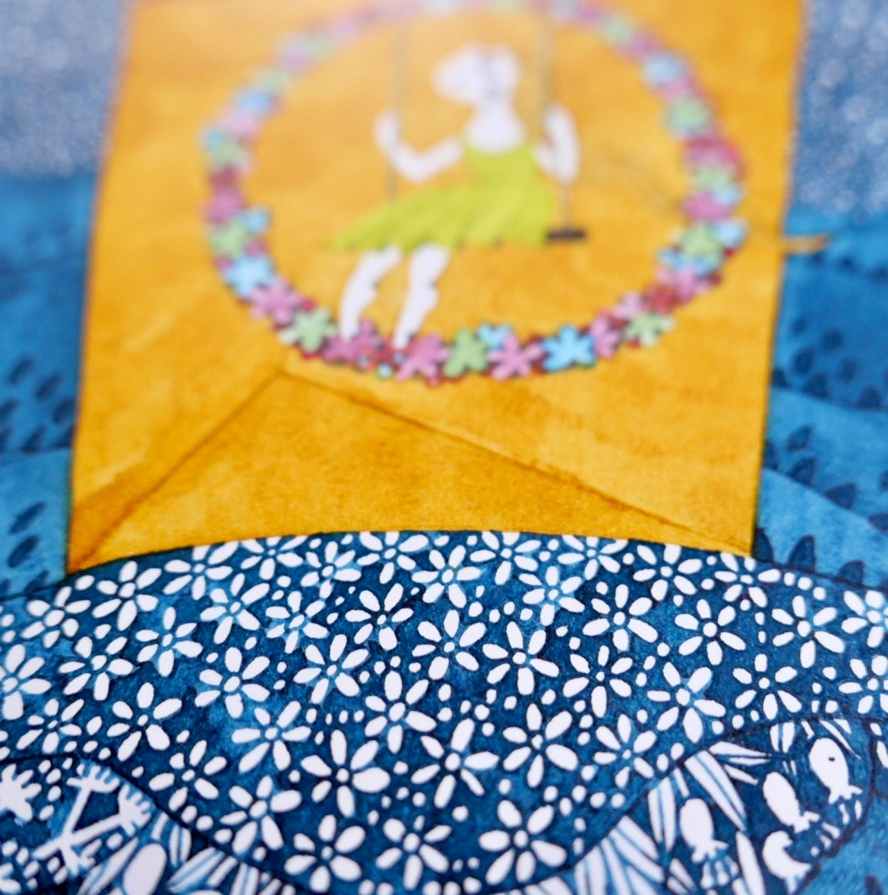 細川理衣　ガラスペン画 「花ブランコの娘」［2104200000285］