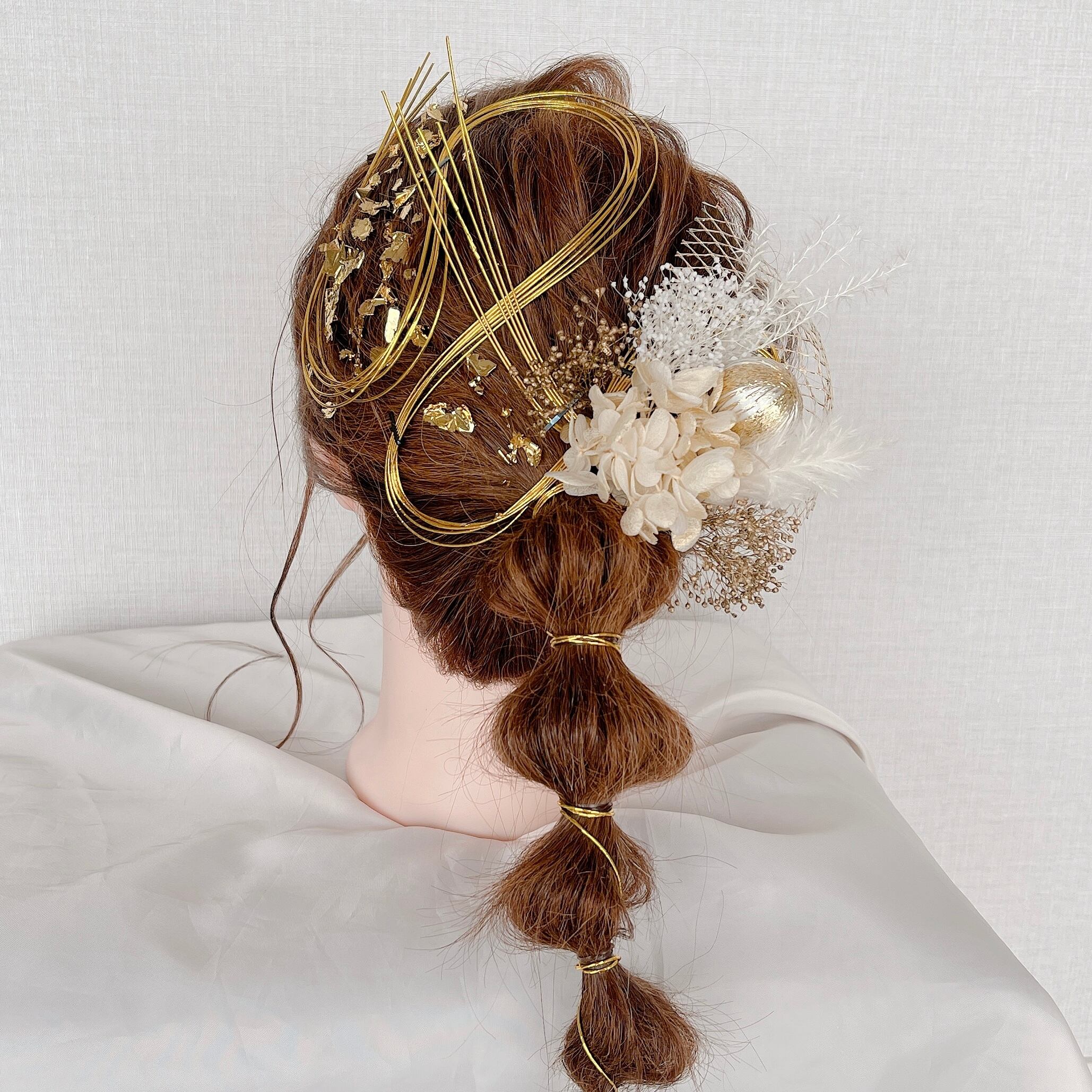 髪飾り 金箔水引 プリザーブドフラワー ドライフラワー 結婚式 成人式 前撮り ポイント10倍