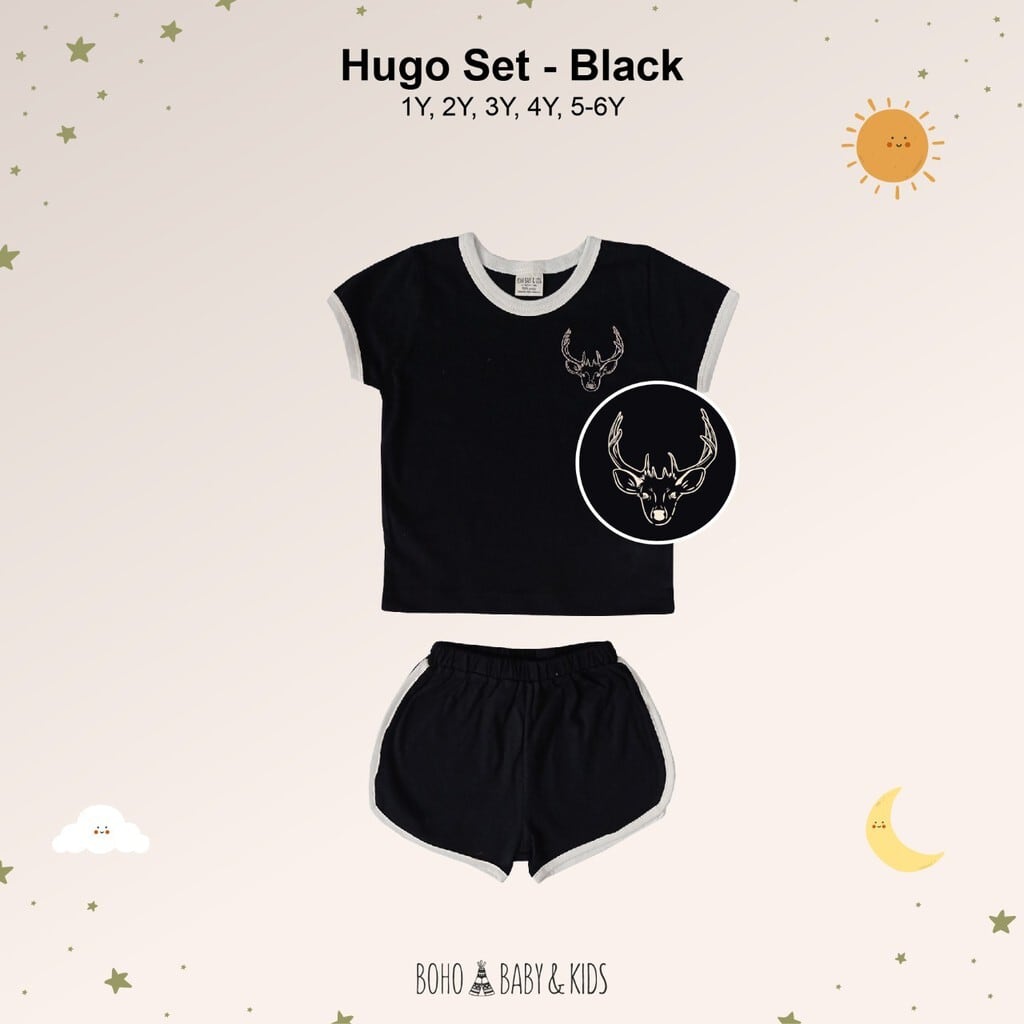 Boho baby/1Y Hugo SET/動物刺繍Tシャツ&ショーツセット