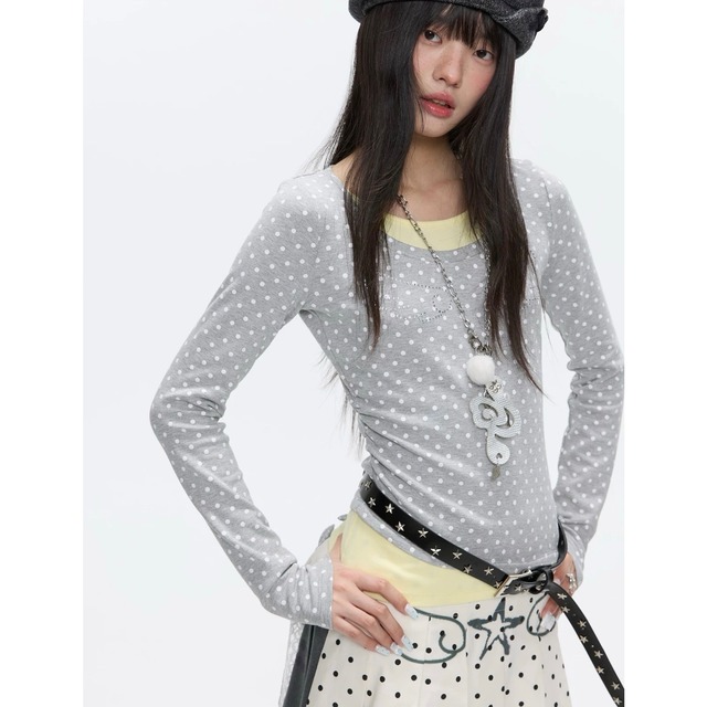 [BETWEENAND] Fake Two-Piece Soft Slimming Top