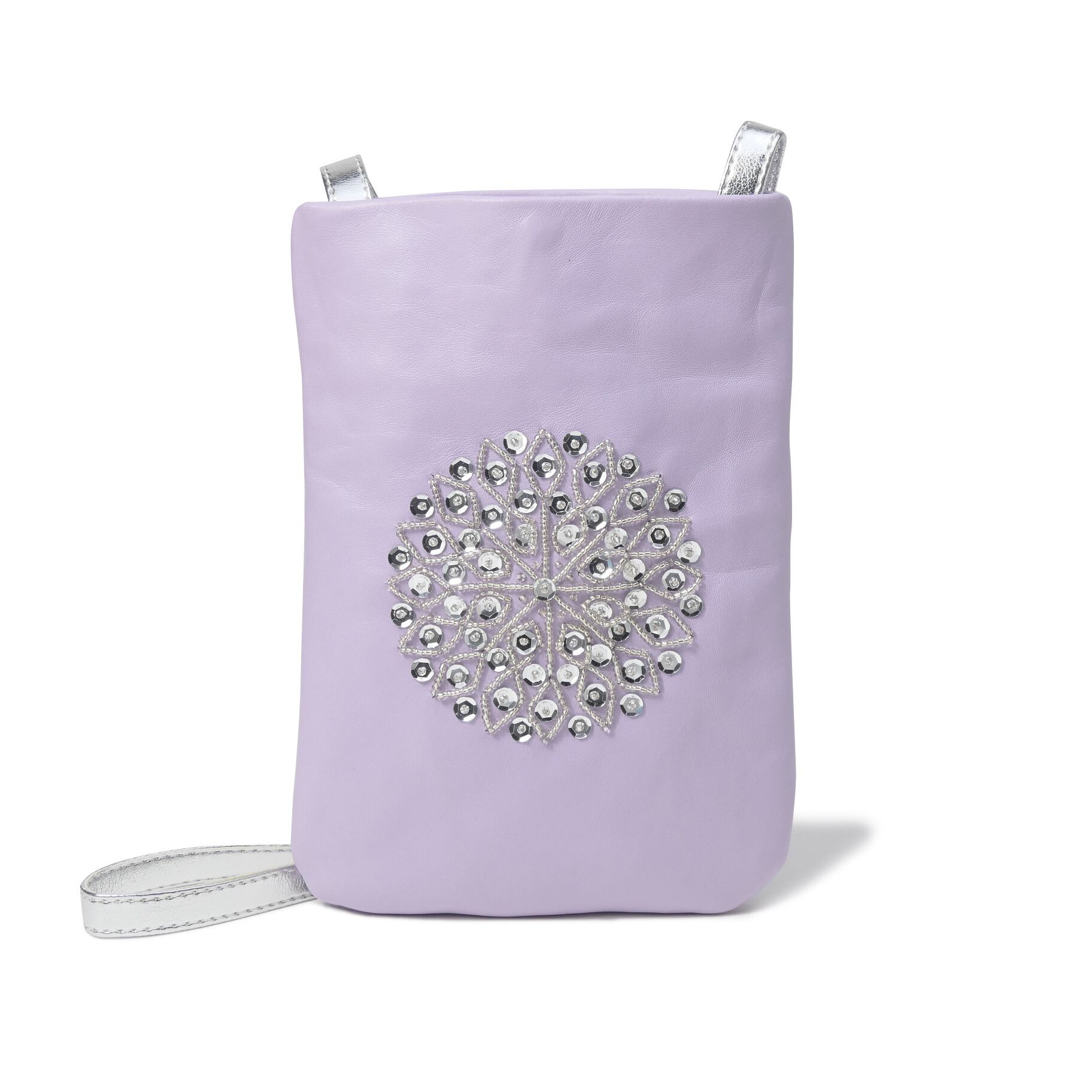 パープル レザー スマホ ショルダーバッグ Lサイズ(スパンコール刺しゅう)モロッコ ポーチ