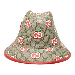 グッチ GGアップル フェドラハット ハット サイズ58 L ベージュ レッド PVC レザー メンズ GUCCI 【中古】