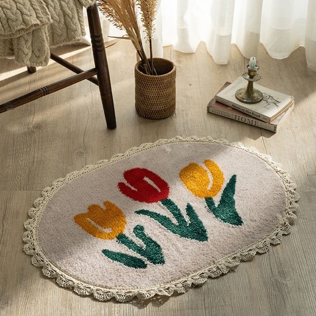 tulip lace soft foot mat / アンティーク調 チューリップ フットマット バスマット ラグ 韓国 北欧