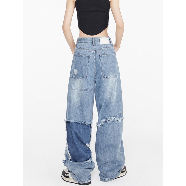 レイヤードカットオフデザインデニムパンツ   R01363