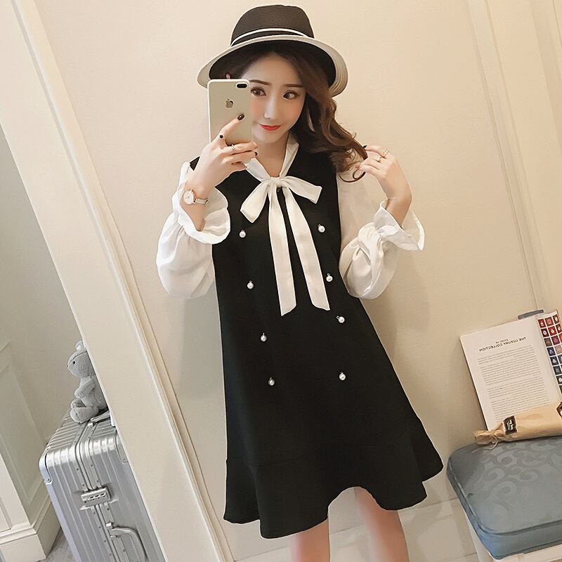 【新作】【送料無料】 2020年夏春ファッションマタニティドレス長袖オフィスレディエレガントドレスリボンカラービーズ妊婦マルドレス ロング スプリング 春物 サマー 夏物 会社 学校 通勤や通学にも AL expec330136132225