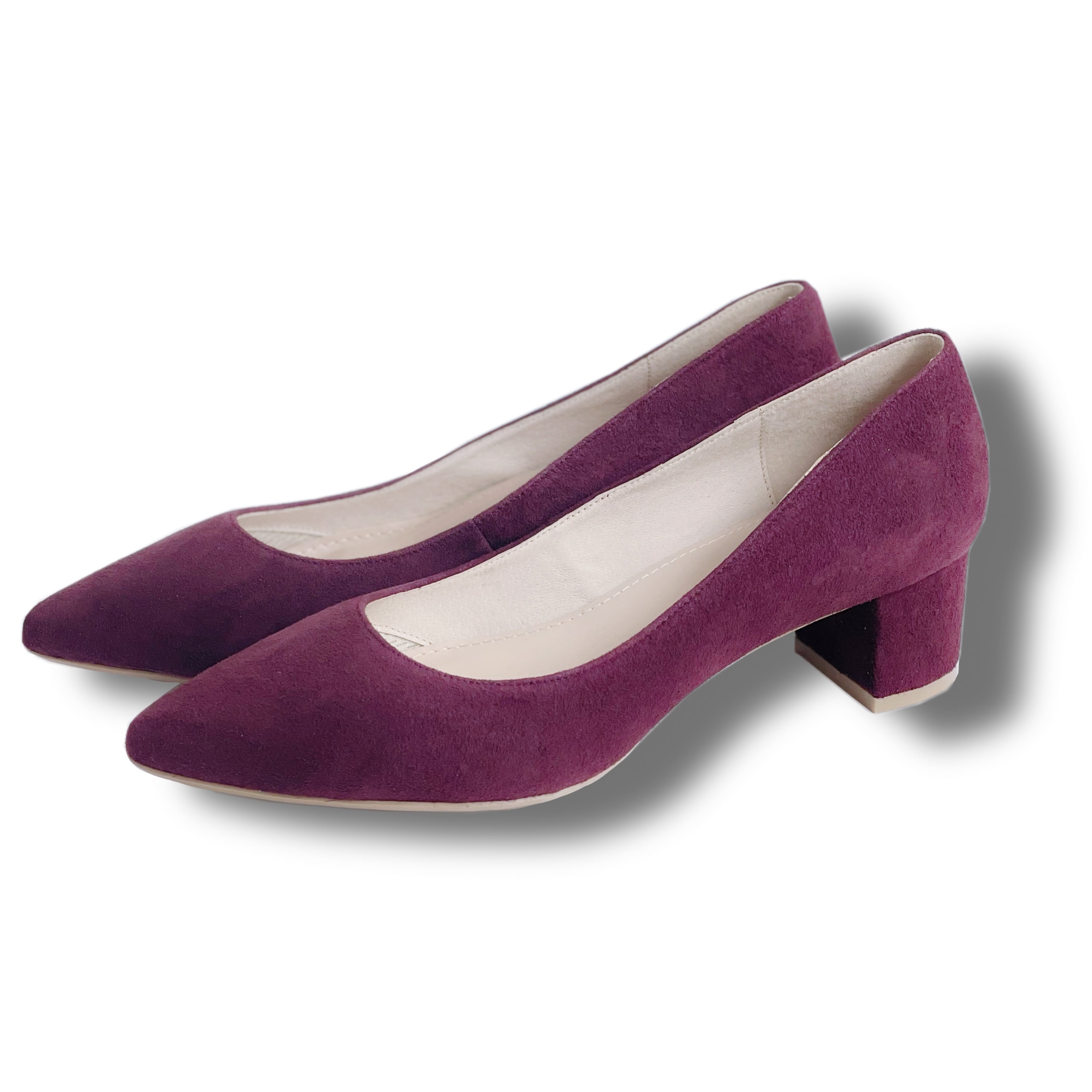 撥水加工】本革チャンキーヒールパンプス TR-13-WINE SUEDE | TRES