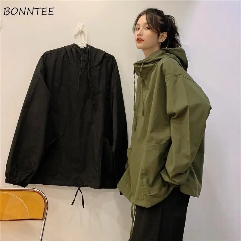 【新作】【送料無料】 カーゴパーカー女性ルーズティーンヤングユニセックスクールストリートカジュアルヴィンテージ日本スタイル怠惰な BF レトロ Mujer 服原宿イン 0281800186442