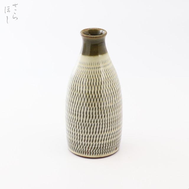 小鹿田焼 小袋窯 一合五勺徳利 飛びかんな 白 高さ約14.8cm 陶器 和食器 酒器 民藝 花瓶